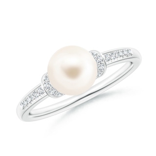 7mm AAA Freshwater Pearl Ring with Diamond Collar in White Gold