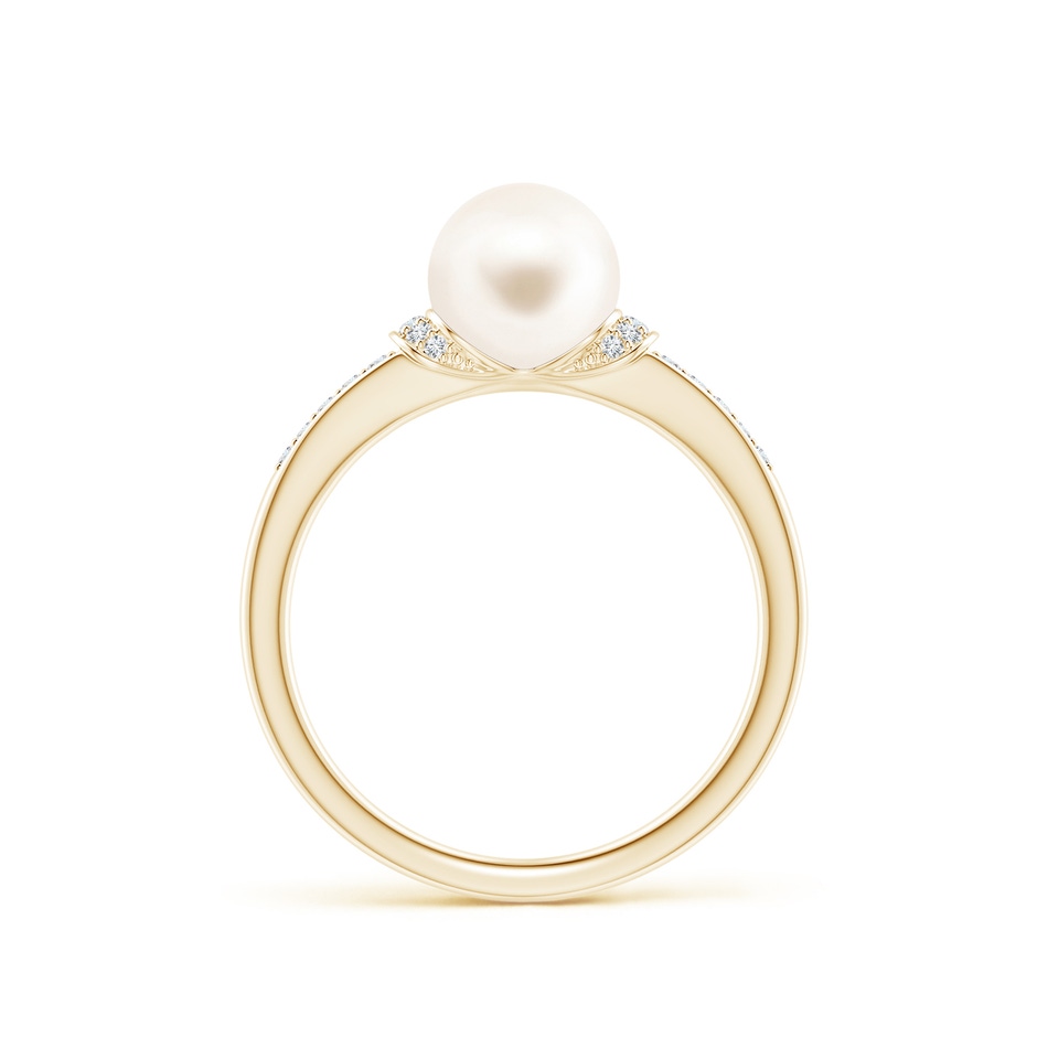 7mm AAA Freshwater Pearl Ring with Diamond Collar in Yellow Gold side 1