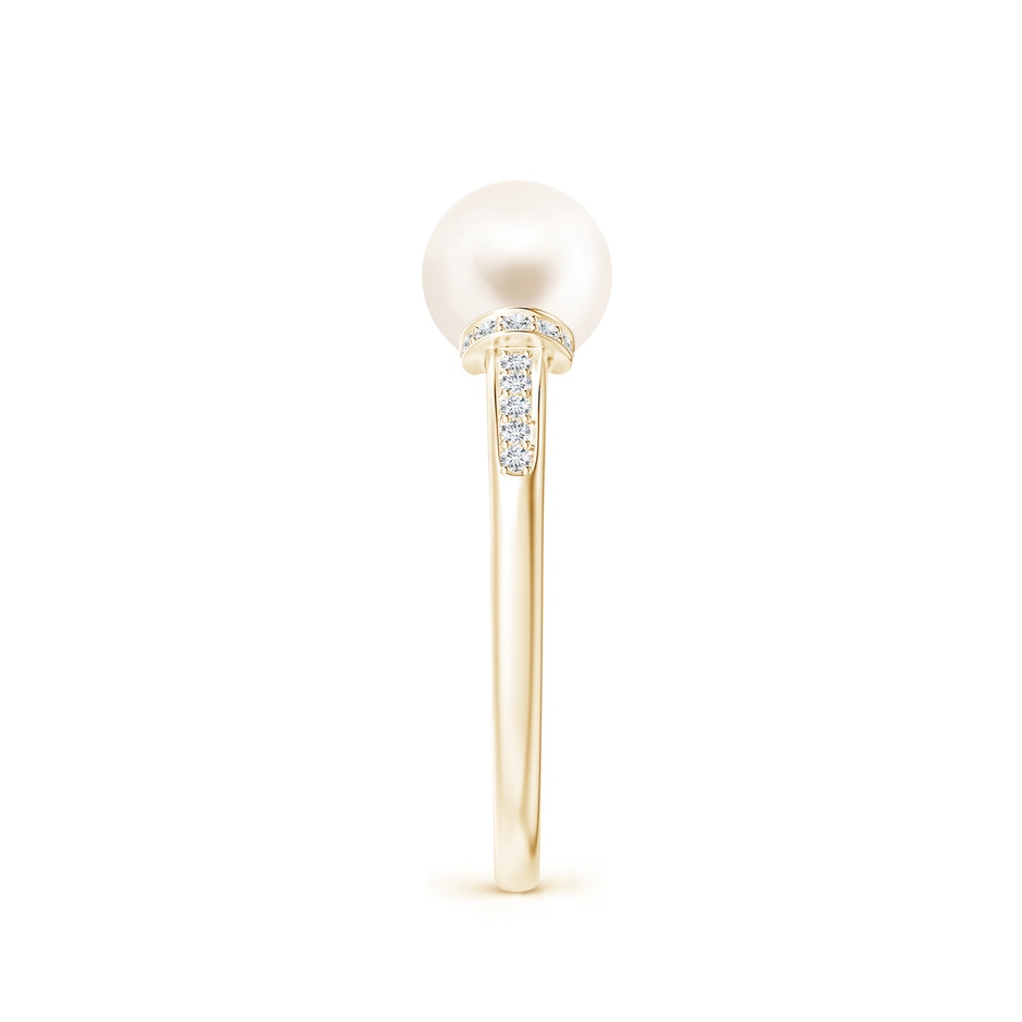 7mm AAA Freshwater Pearl Ring with Diamond Collar in Yellow Gold side 2