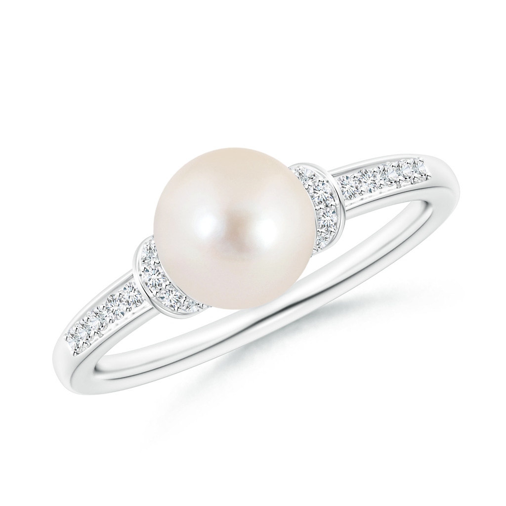 7mm AAAA Freshwater Pearl Ring with Diamond Collar in P950 Platinum