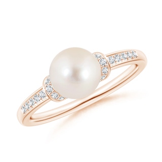 7mm AAAA Freshwater Pearl Ring with Diamond Collar in Rose Gold