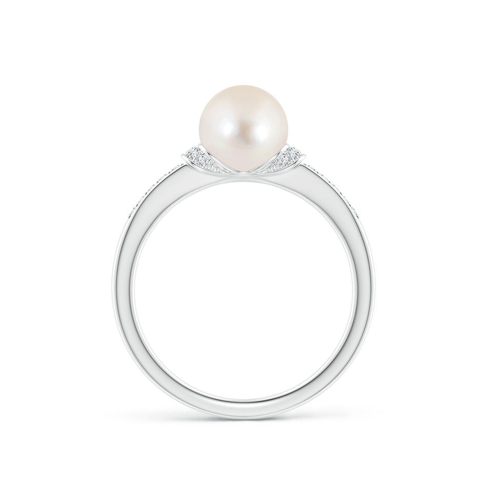 7mm AAAA Freshwater Pearl Ring with Diamond Collar in White Gold side 1