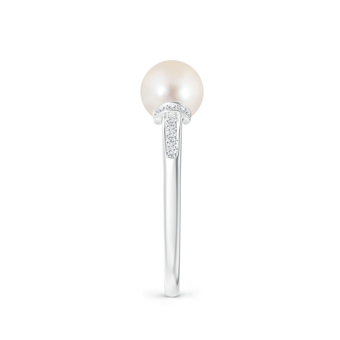 7mm AAAA Freshwater Pearl Ring with Diamond Collar in White Gold - side 2