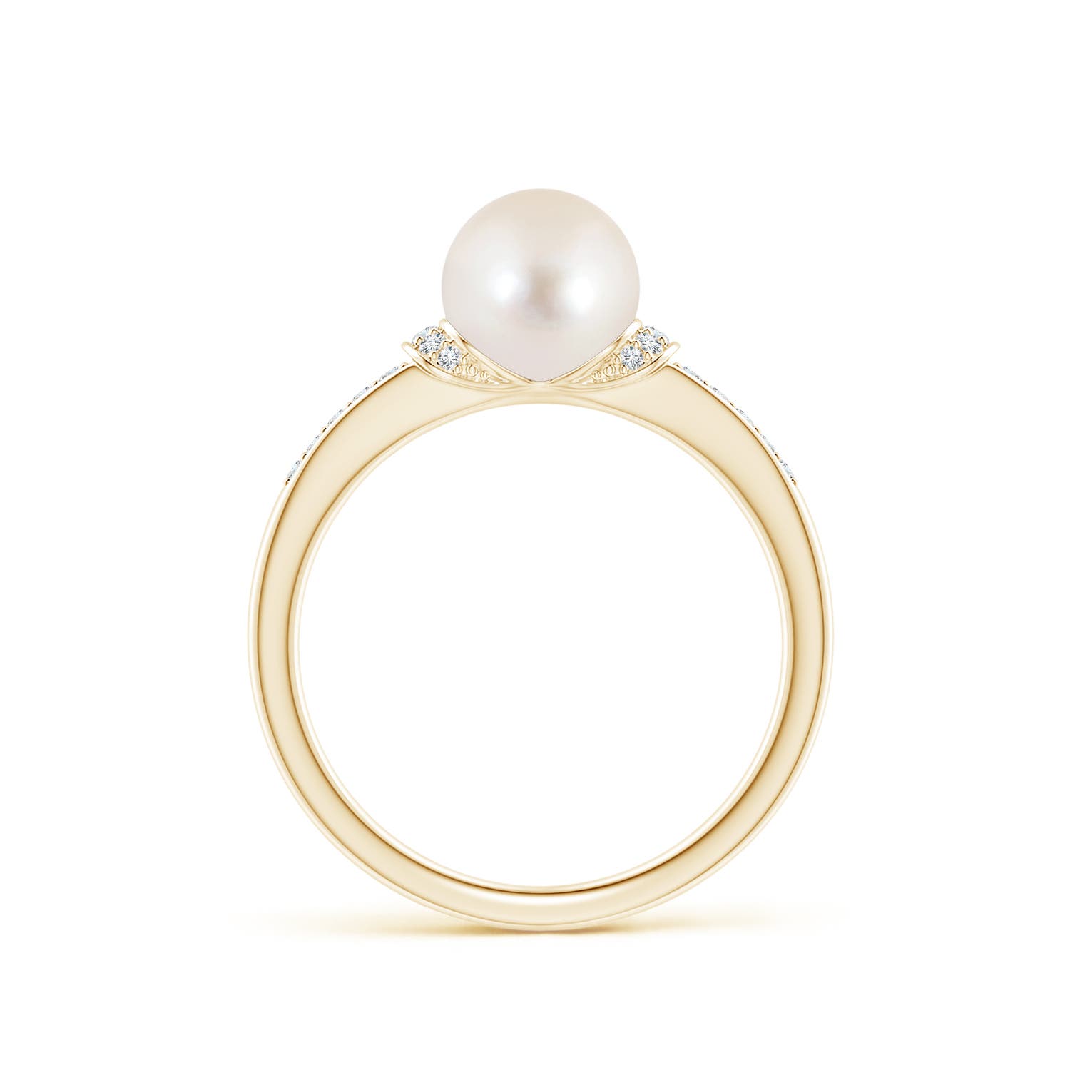 7mm AAAA Freshwater Pearl Ring with Diamond Collar in Yellow Gold