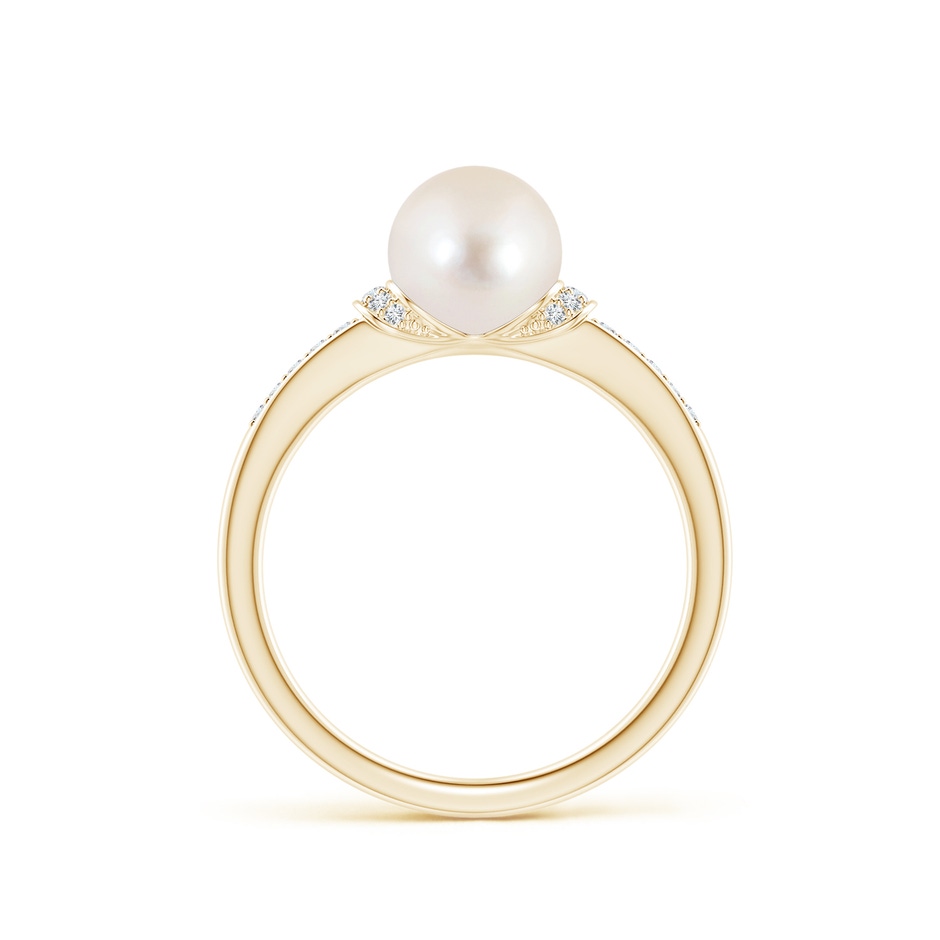 7mm AAAA Freshwater Pearl Ring with Diamond Collar in Yellow Gold side 1