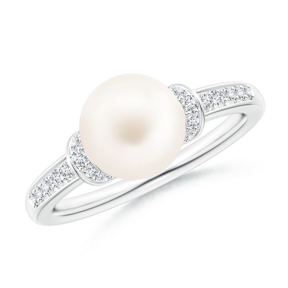 8mm AA Freshwater Pearl Ring with Diamond Collar in White Gold 