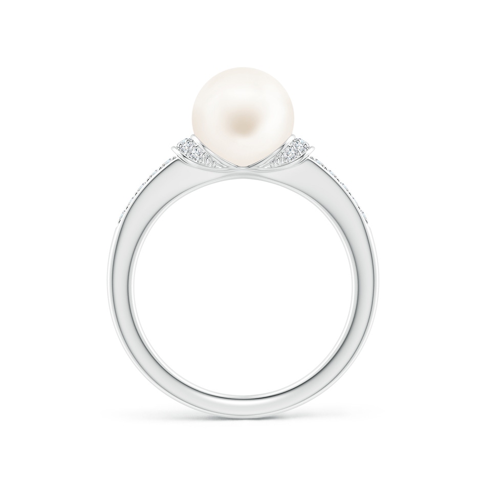 8mm AA Freshwater Pearl Ring with Diamond Collar in White Gold side 1