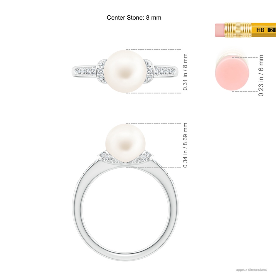 8mm AA Freshwater Pearl Ring with Diamond Collar in White Gold ruler