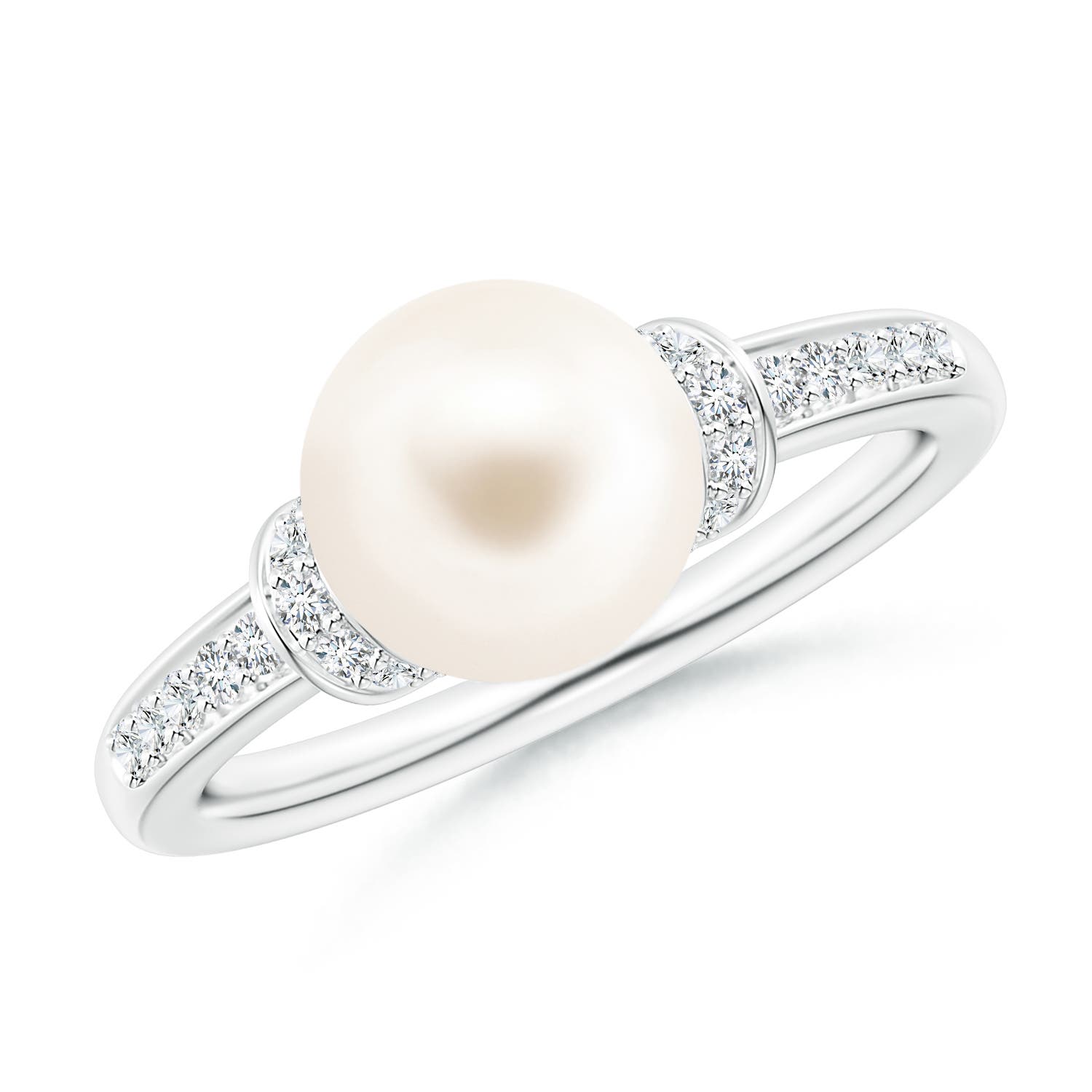 8mm AAA Freshwater Pearl Ring with Diamond Collar in P950 Platinum