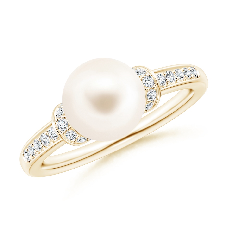 8mm AAA Freshwater Pearl Ring with Diamond Collar in Yellow Gold 