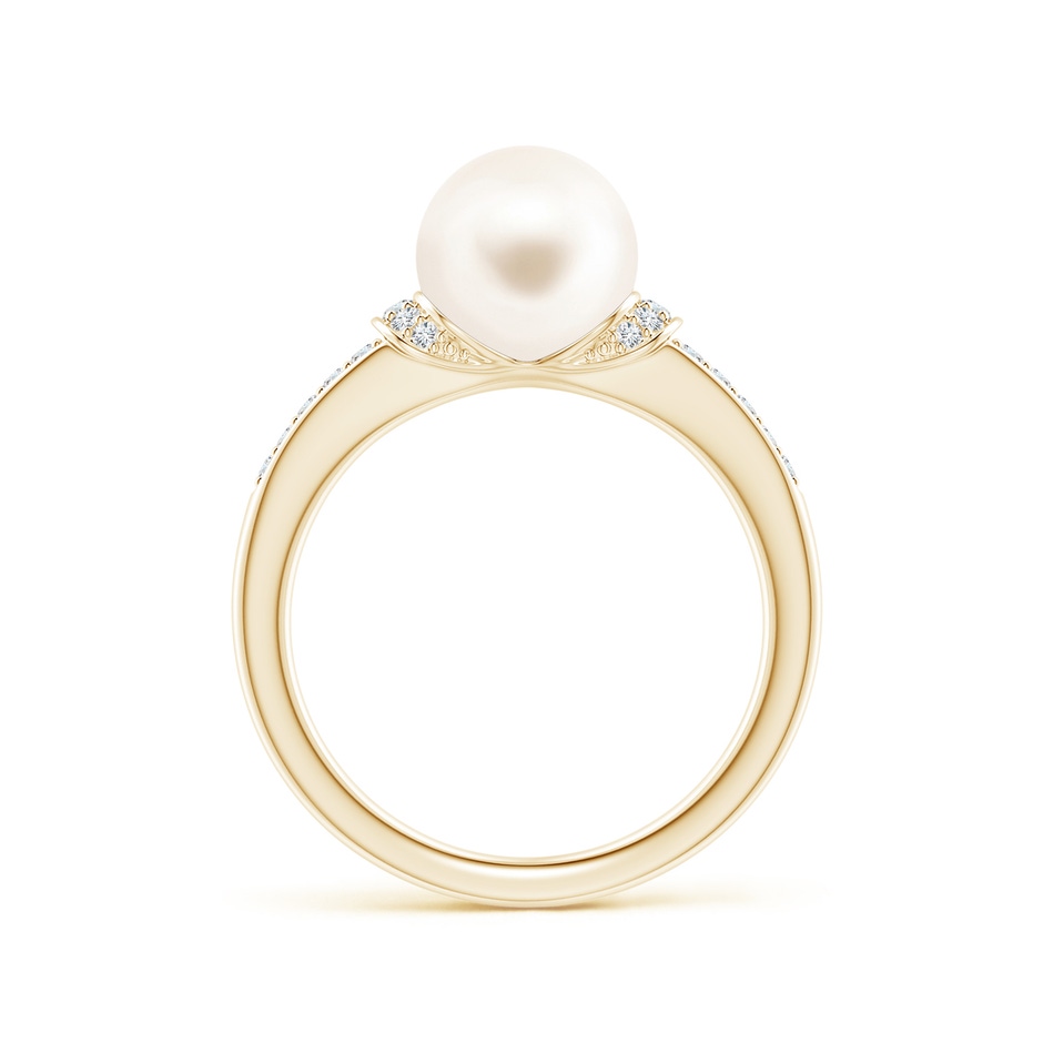 8mm AAA Freshwater Pearl Ring with Diamond Collar in Yellow Gold side 1