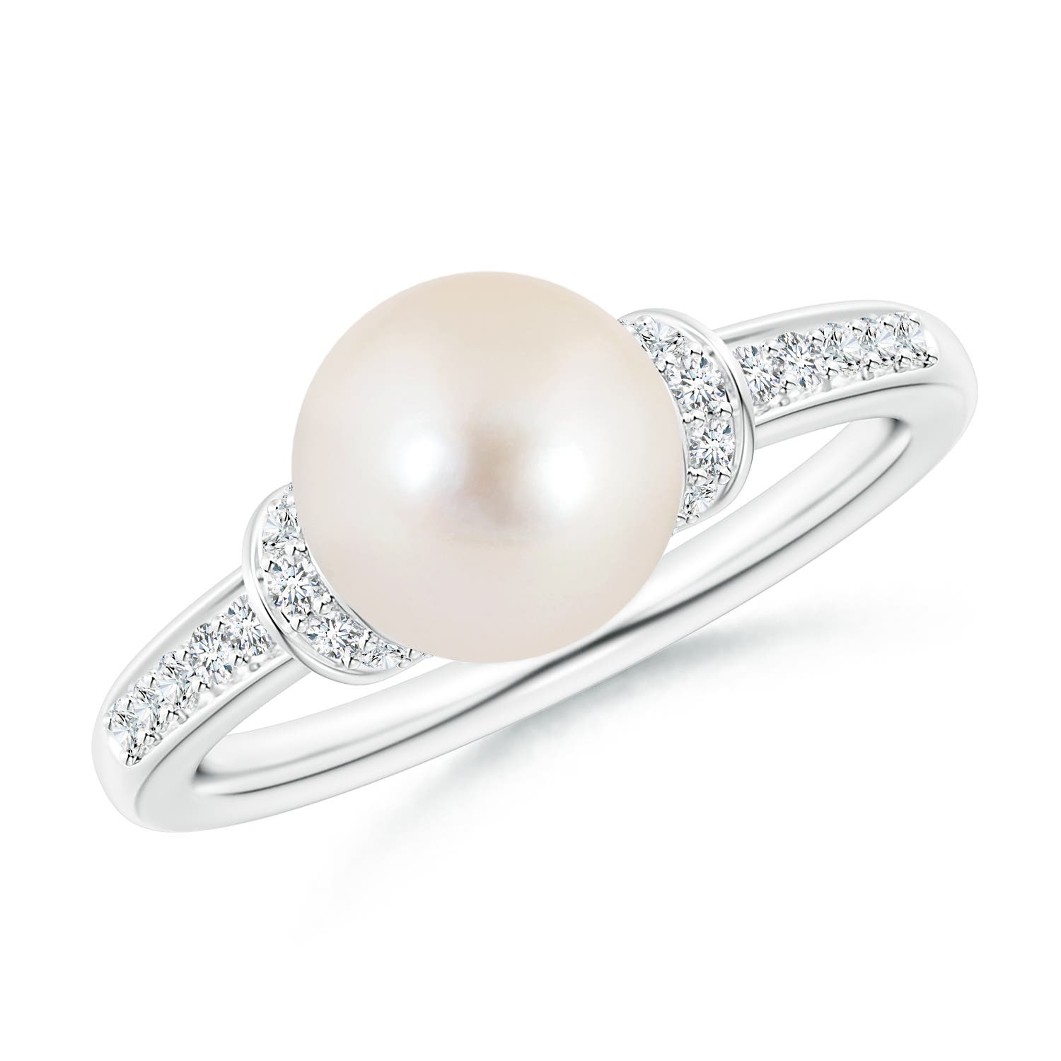 8mm AAAA Freshwater Pearl Ring with Diamond Collar in P950 Platinum