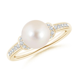 8mm AAAA Freshwater Pearl Ring with Diamond Collar in Yellow Gold