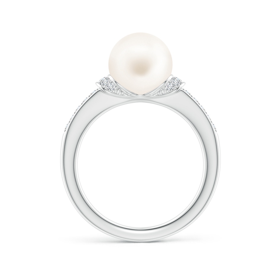 9mm AA Freshwater Pearl Ring with Diamond Collar in White Gold side 1