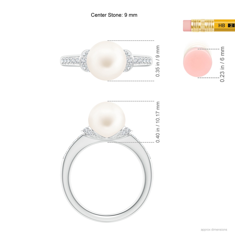 9mm AA Freshwater Pearl Ring with Diamond Collar in White Gold ruler