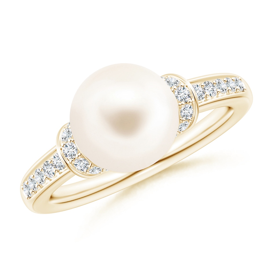 9mm AAA Freshwater Pearl Ring with Diamond Collar in Yellow Gold 