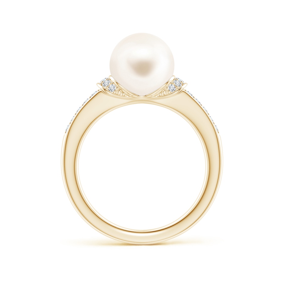 9mm AAA Freshwater Pearl Ring with Diamond Collar in Yellow Gold side 1