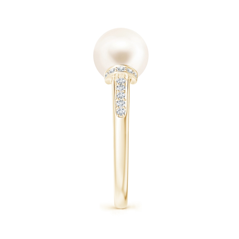 9mm AAA Freshwater Pearl Ring with Diamond Collar in Yellow Gold side 2