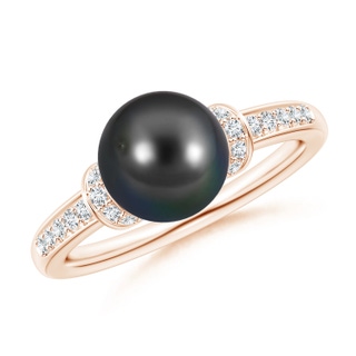 8mm AA Tahitian Pearl Ring with Diamond Collar in Rose Gold