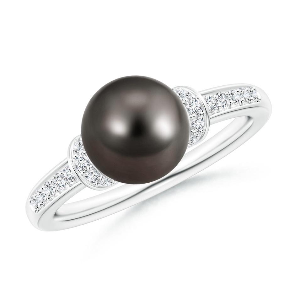 8mm AAA Tahitian Pearl Ring with Diamond Collar in White Gold 