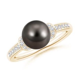 8mm AAA Tahitian Pearl Ring with Diamond Collar in Yellow Gold