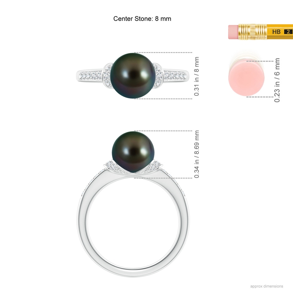 8mm AAAA Tahitian Pearl Ring with Diamond Collar in P950 Platinum ruler