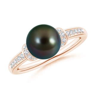 8mm AAAA Tahitian Pearl Ring with Diamond Collar in Rose Gold