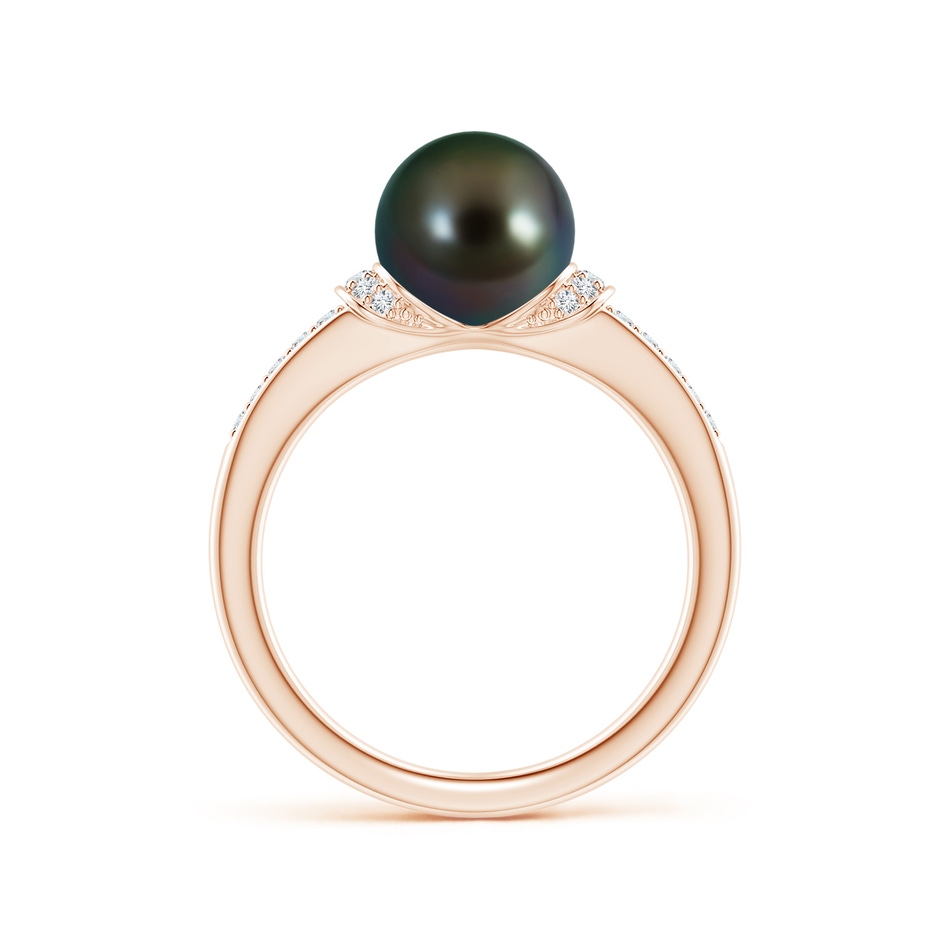 8mm AAAA Tahitian Pearl Ring with Diamond Collar in Rose Gold side 1