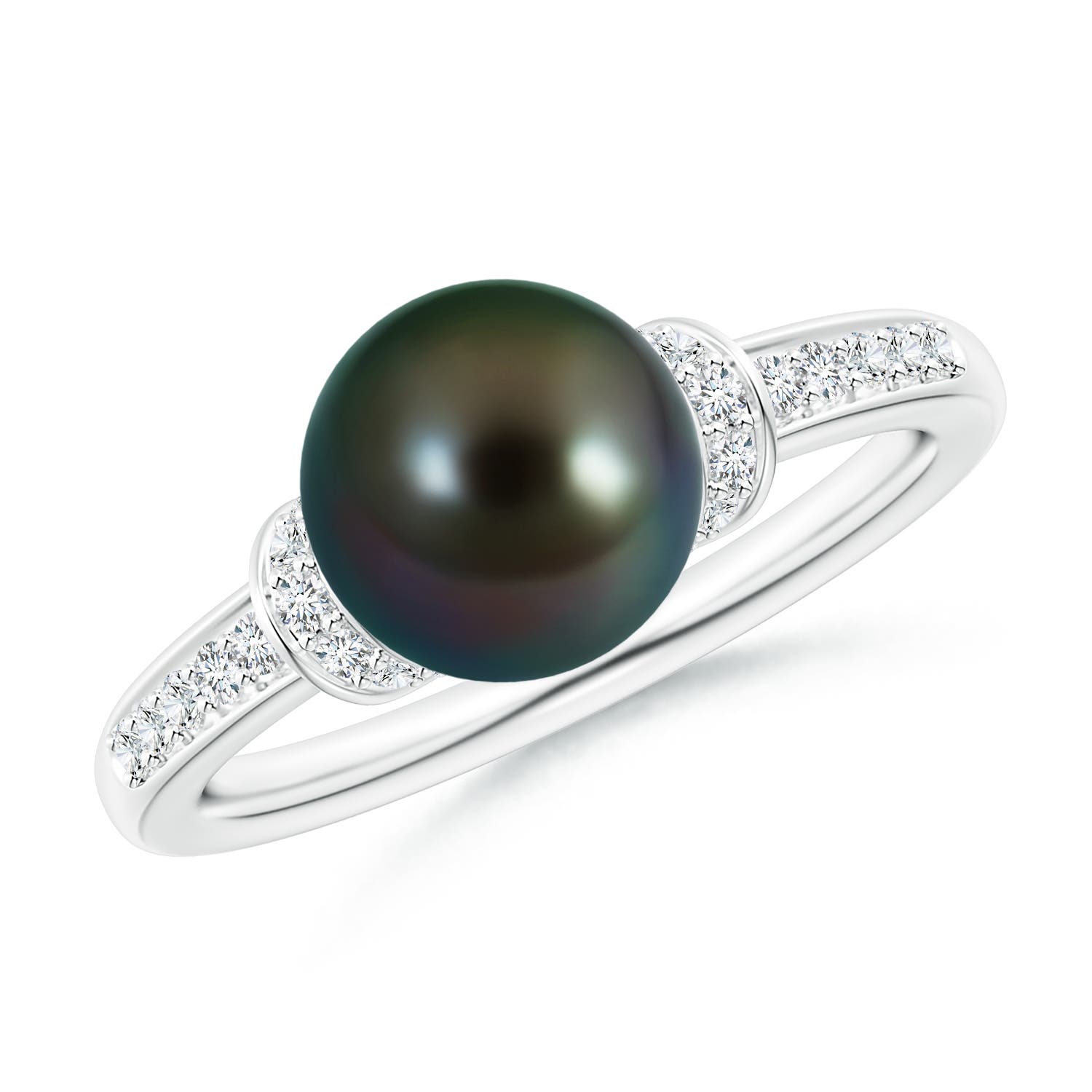 8mm AAAA Tahitian Pearl Ring with Diamond Collar in White Gold