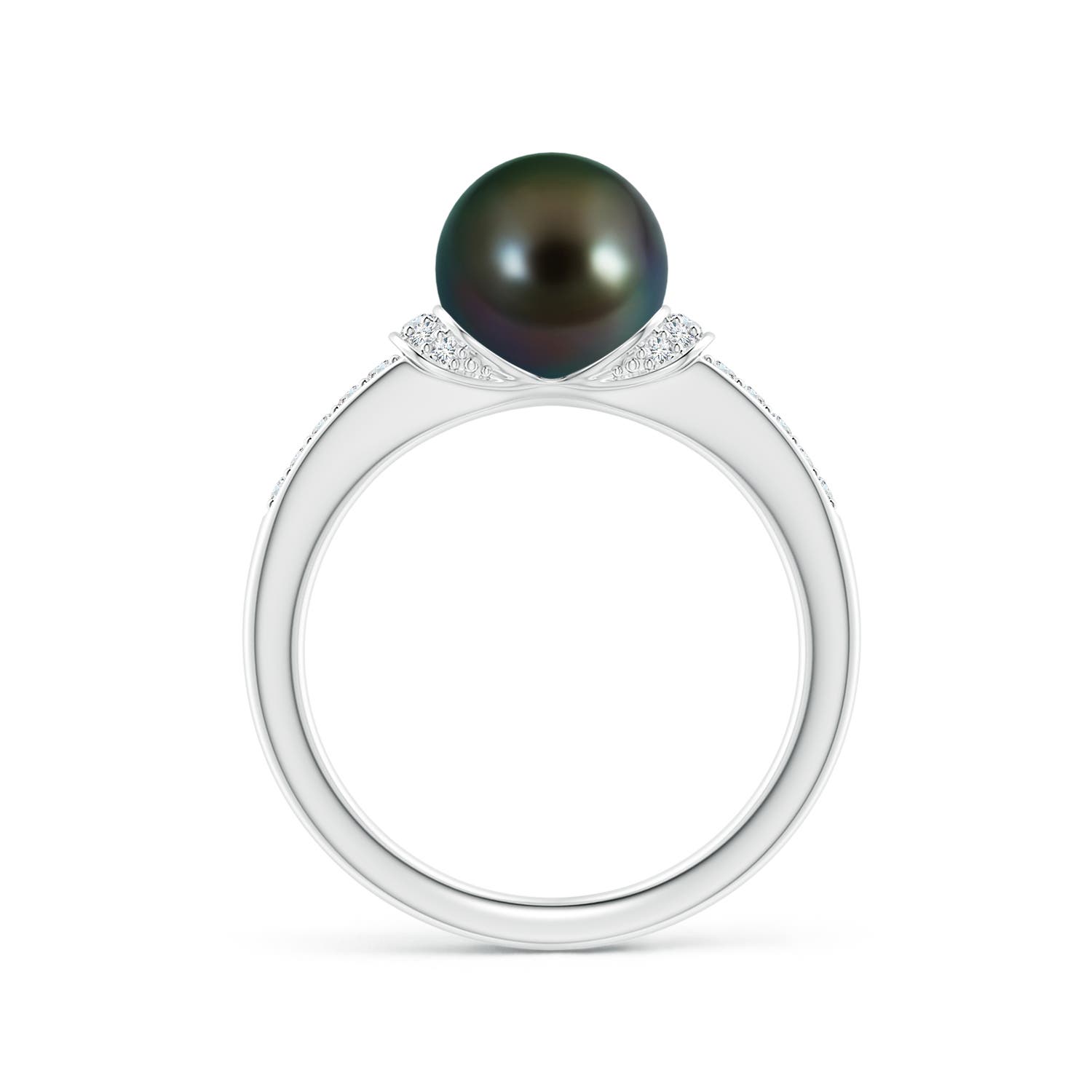 8mm AAAA Tahitian Pearl Ring with Diamond Collar in White Gold