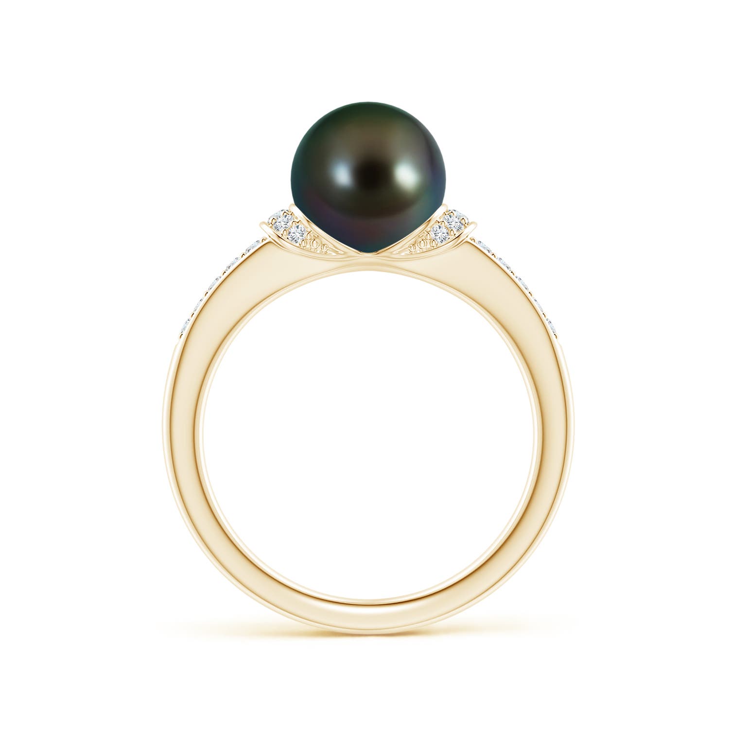 8mm AAAA Tahitian Pearl Ring with Diamond Collar in Yellow Gold