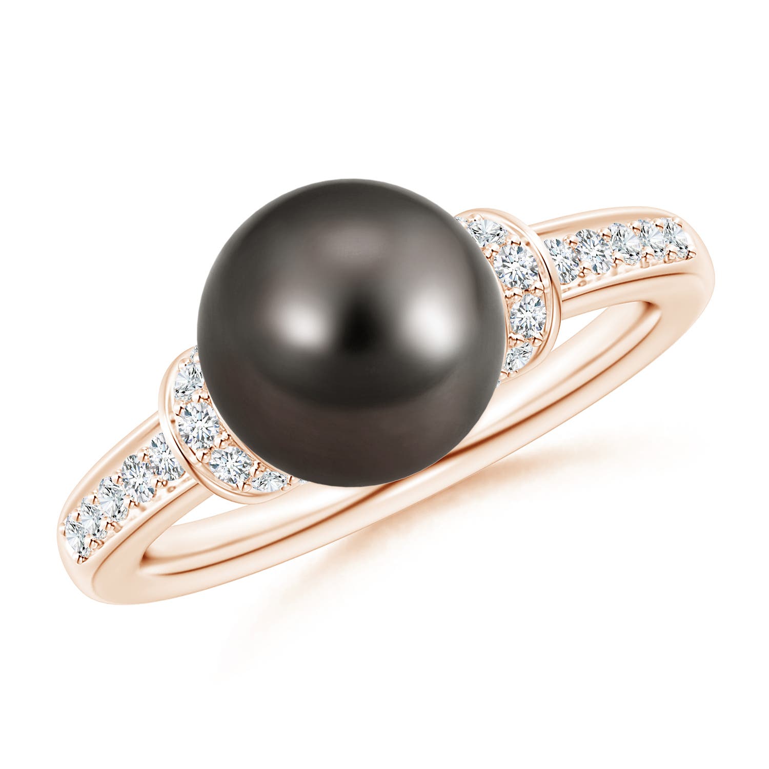 9mm AAA Tahitian Pearl Ring with Diamond Collar in Rose Gold