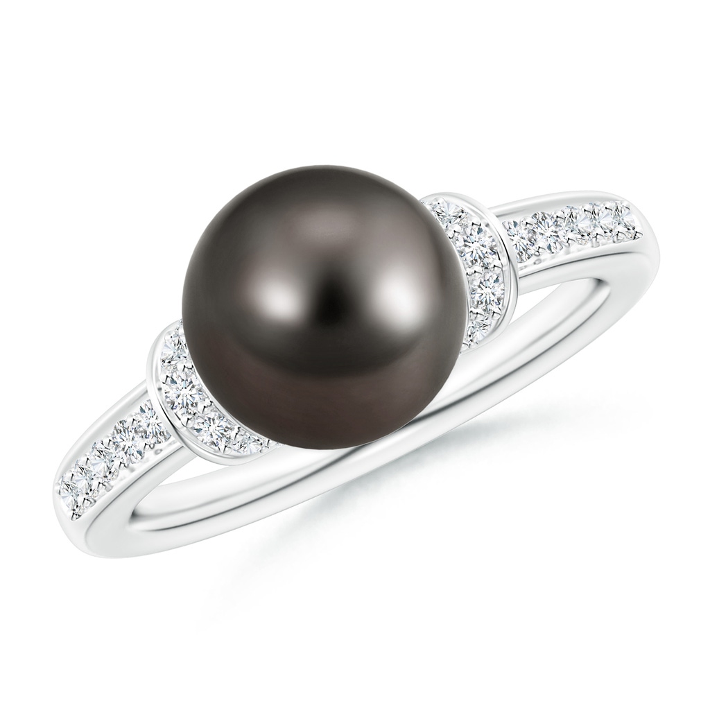 9mm AAA Tahitian Pearl Ring with Diamond Collar in White Gold