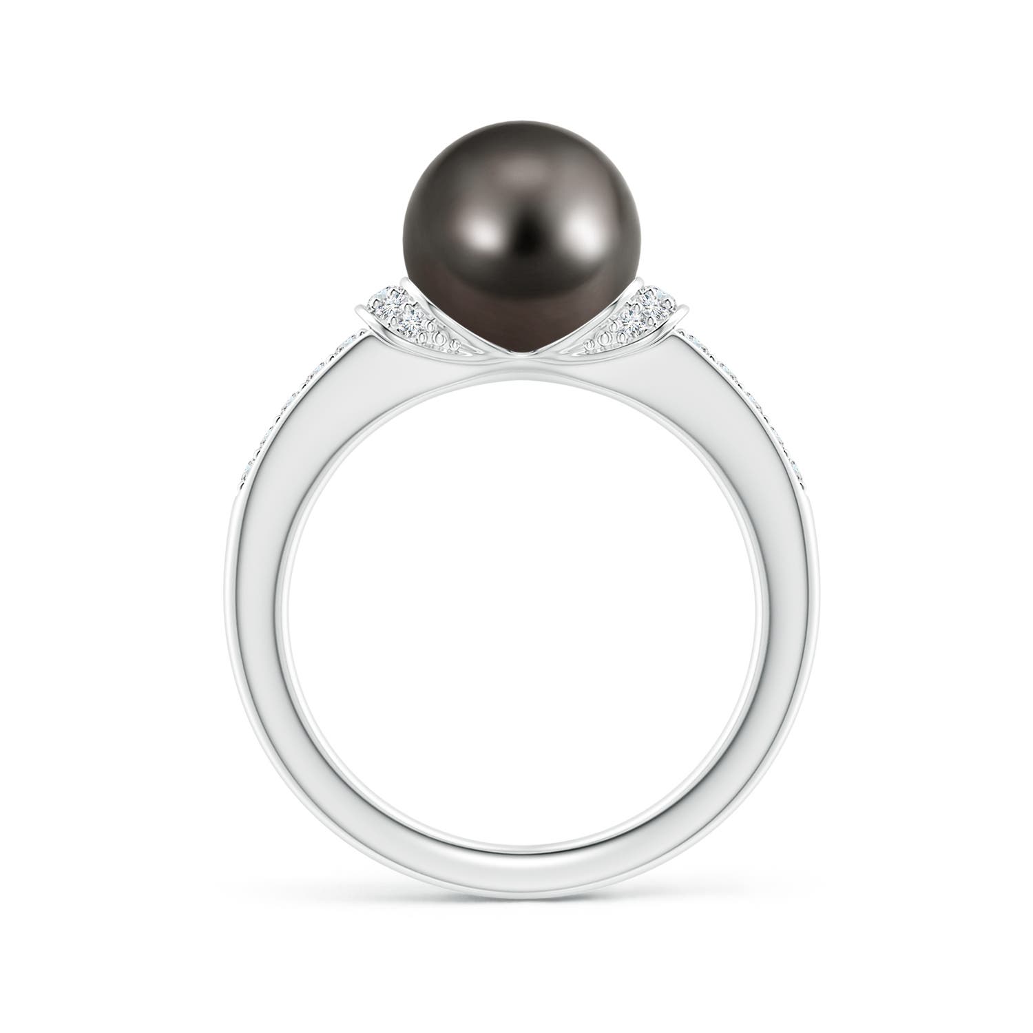 9mm AAA Tahitian Pearl Ring with Diamond Collar in White Gold - side 1