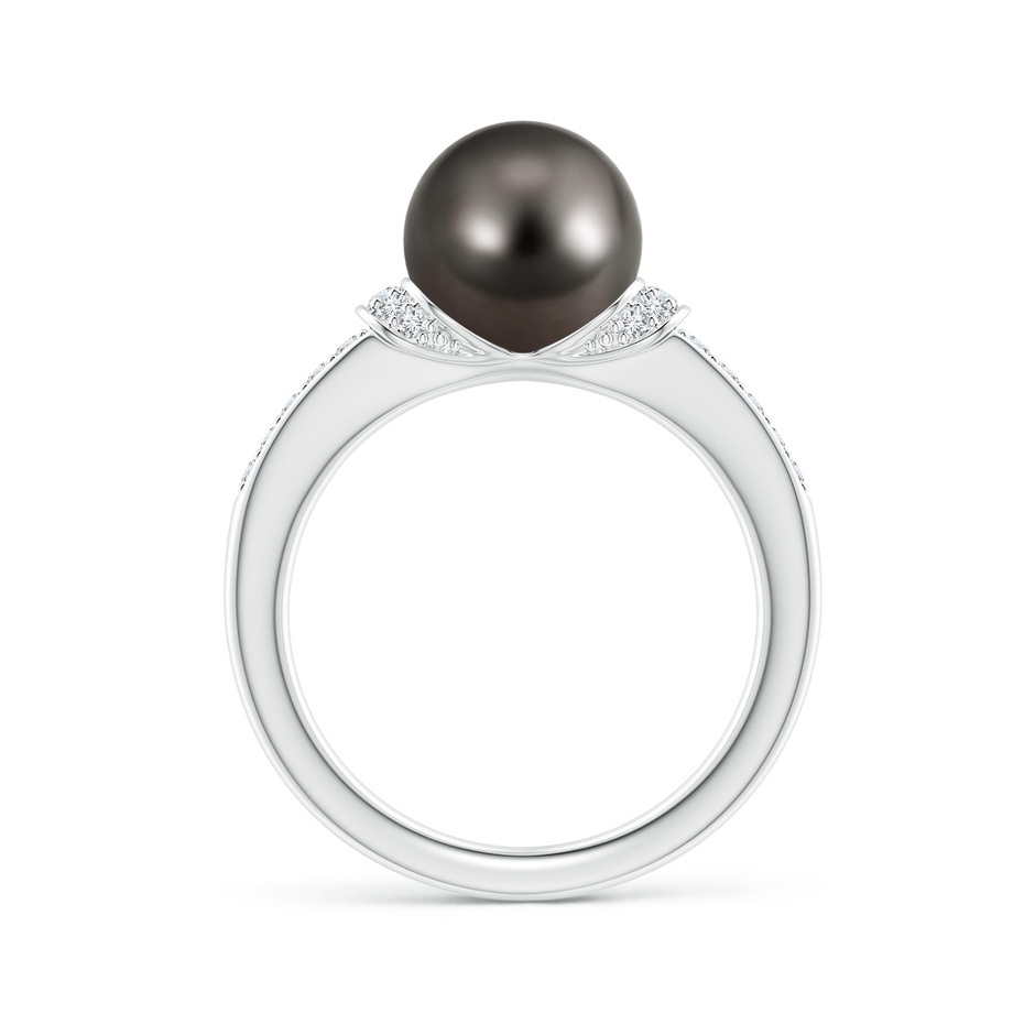 9mm AAA Tahitian Pearl Ring with Diamond Collar in White Gold Side 1