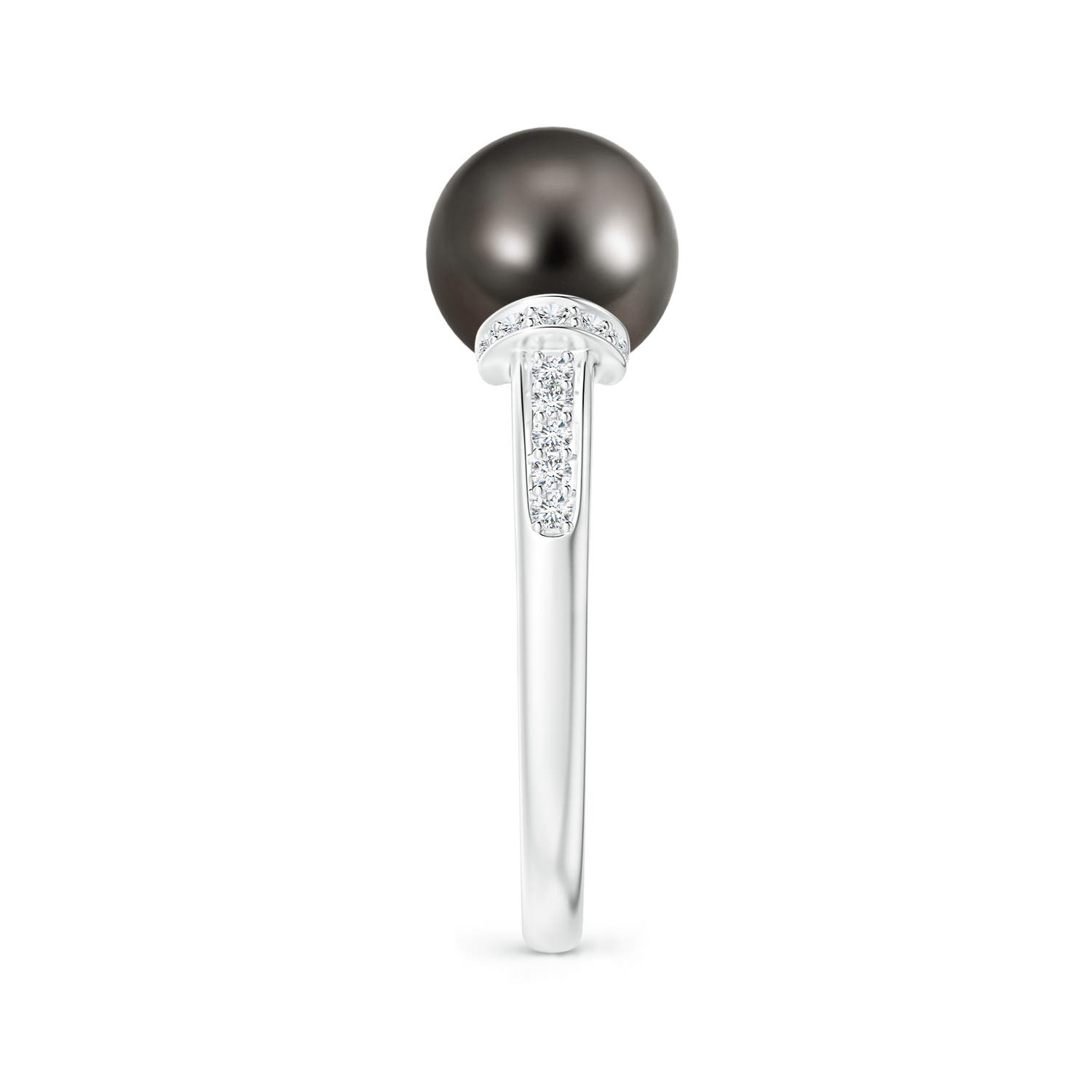 9mm AAA Tahitian Pearl Ring with Diamond Collar in White Gold - side 2