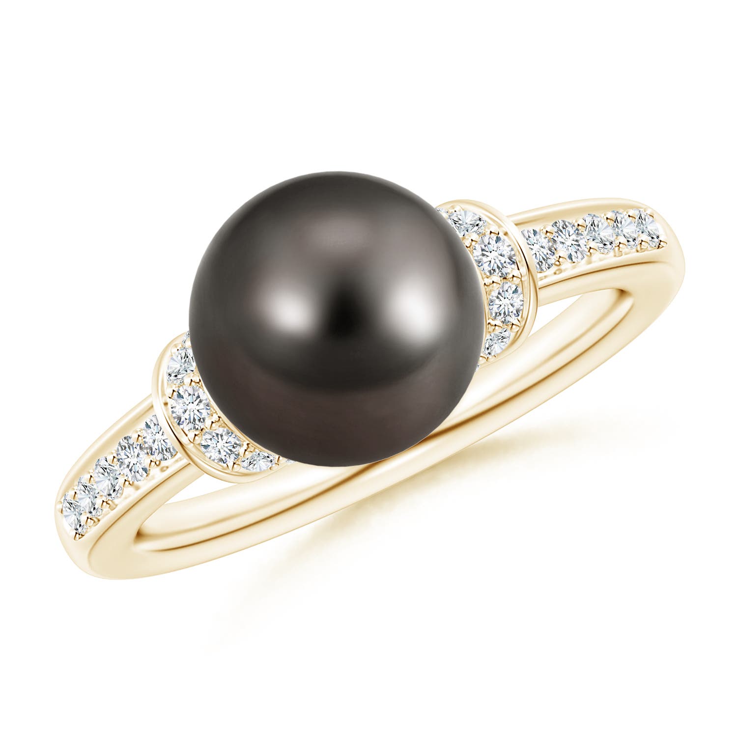 9mm AAA Tahitian Pearl Ring with Diamond Collar in Yellow Gold