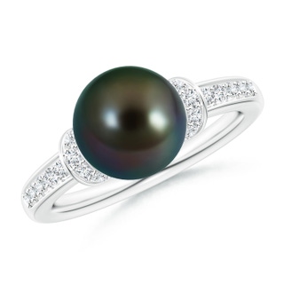 9mm AAAA Tahitian Pearl Ring with Diamond Collar in P950 Platinum