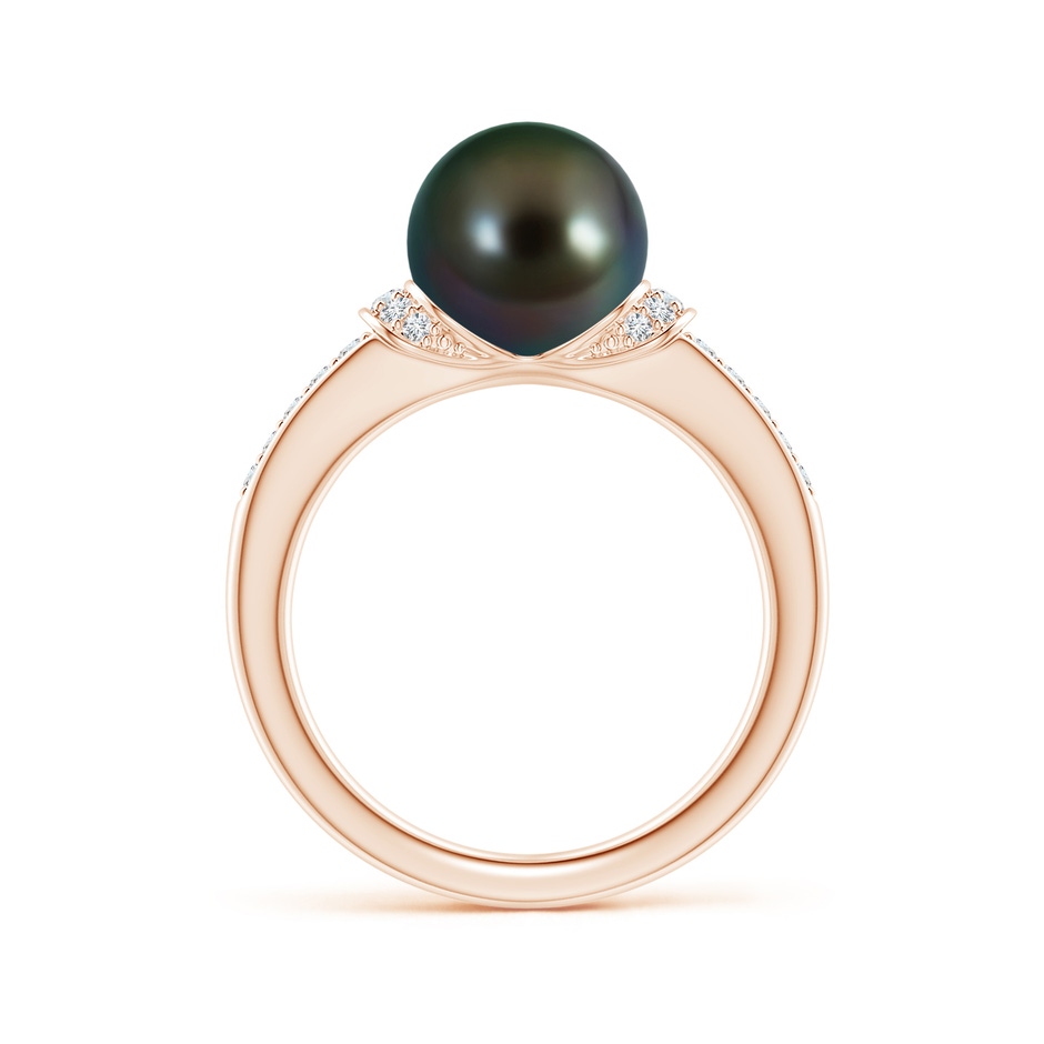 9mm AAAA Tahitian Pearl Ring with Diamond Collar in Rose Gold side 1