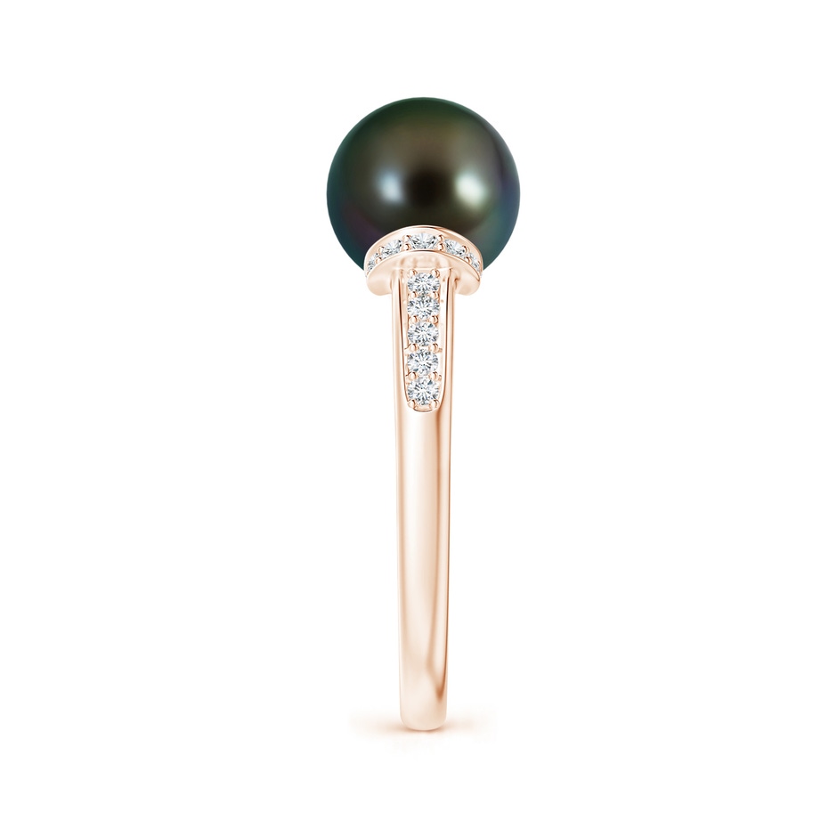 9mm AAAA Tahitian Pearl Ring with Diamond Collar in Rose Gold side 2