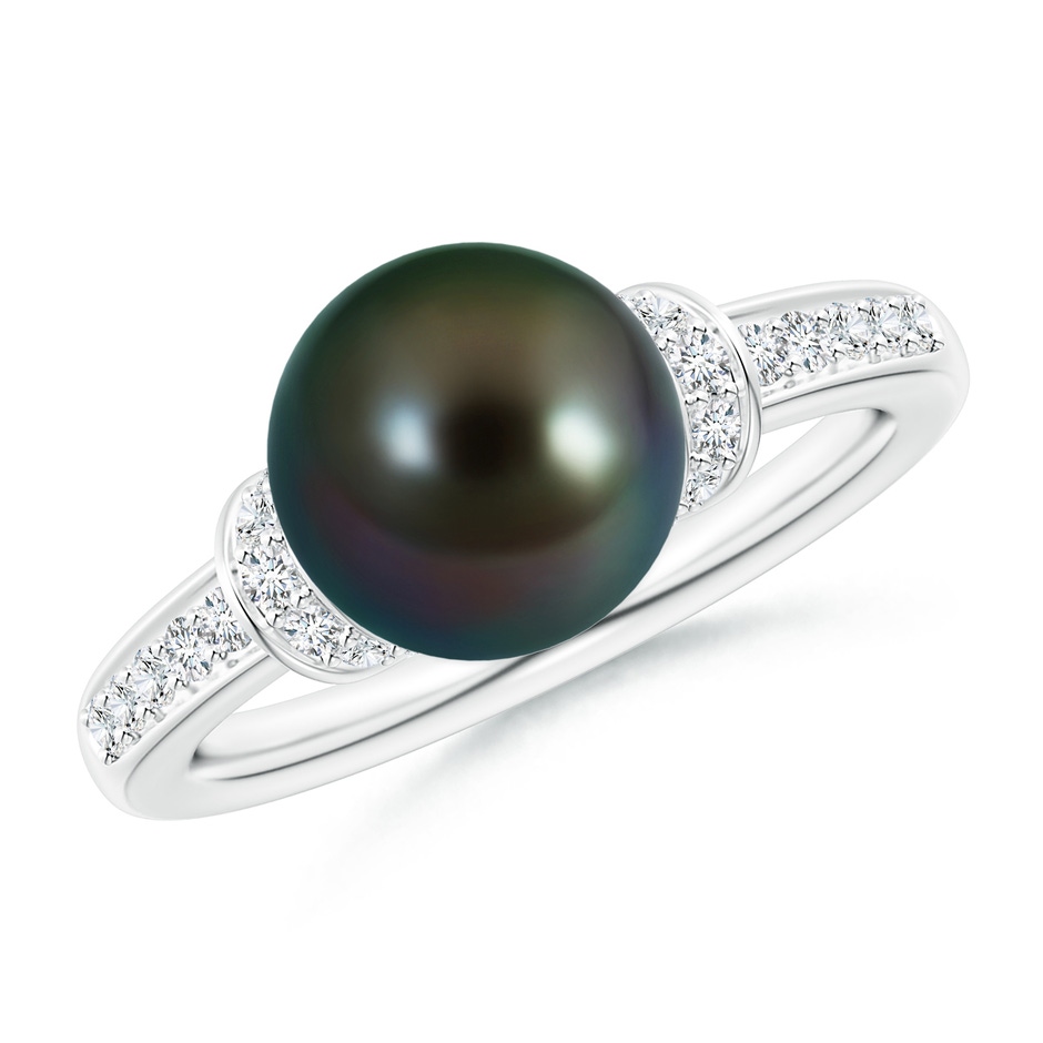 9mm AAAA Tahitian Pearl Ring with Diamond Collar in White Gold 