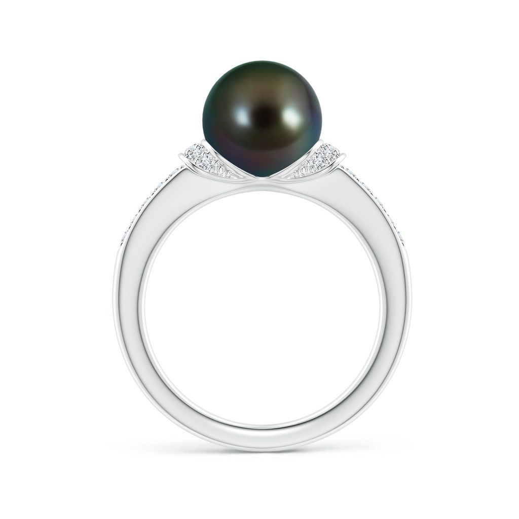 9mm AAAA Tahitian Pearl Ring with Diamond Collar in White Gold Side 1