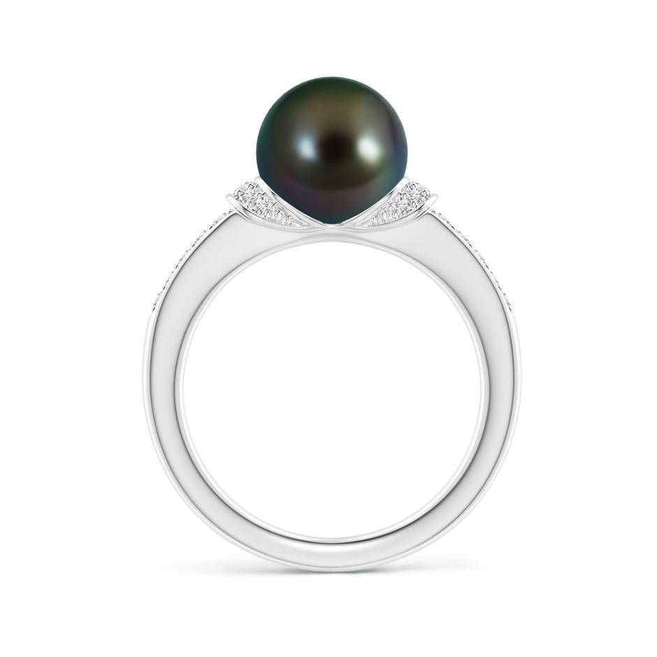 9mm AAAA Tahitian Pearl Ring with Diamond Collar in White Gold side 1