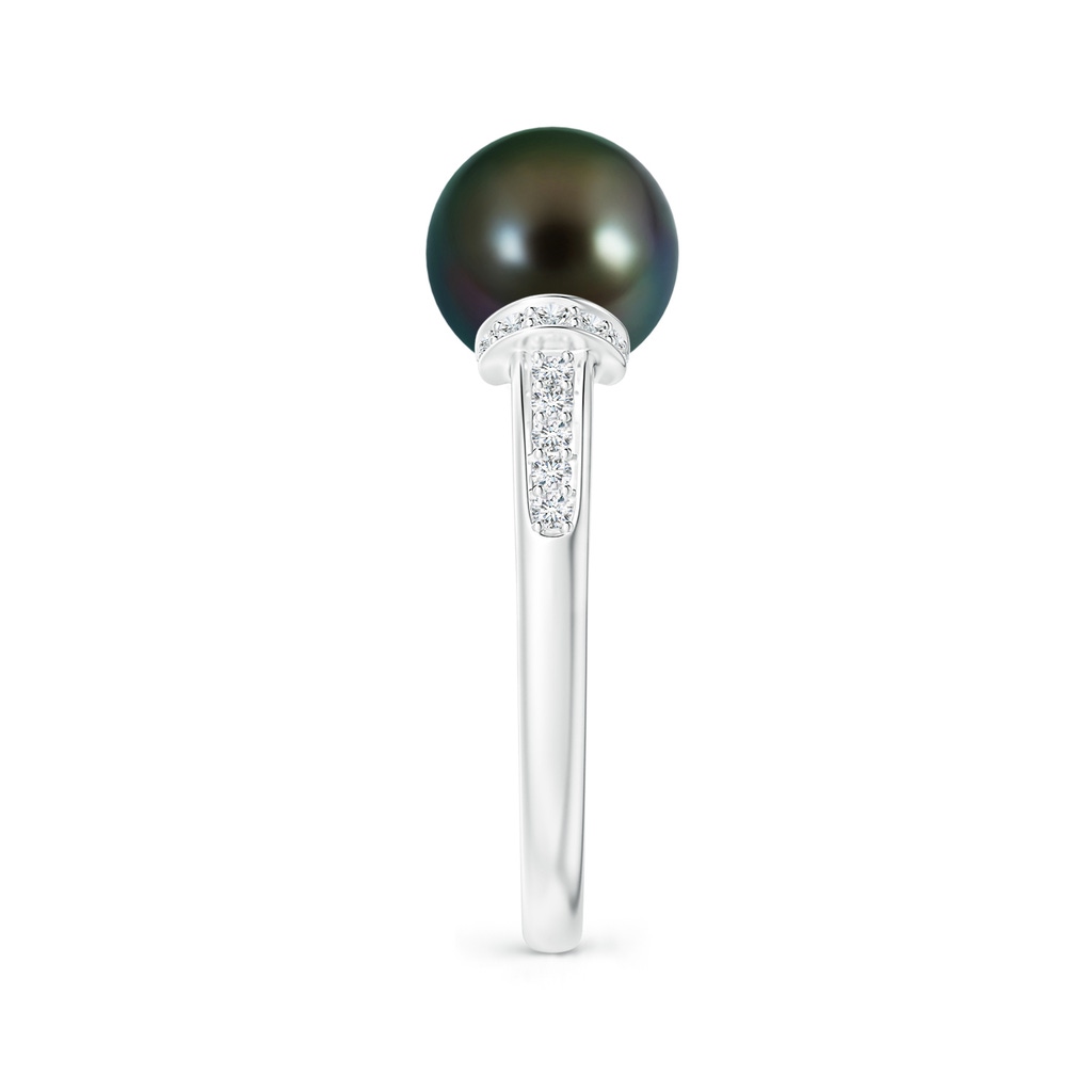 9mm AAAA Tahitian Pearl Ring with Diamond Collar in White Gold Side 2