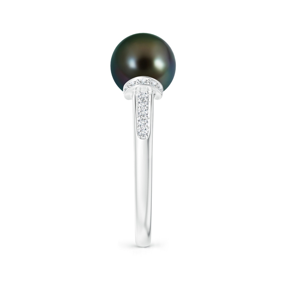 9mm AAAA Tahitian Pearl Ring with Diamond Collar in White Gold side 2