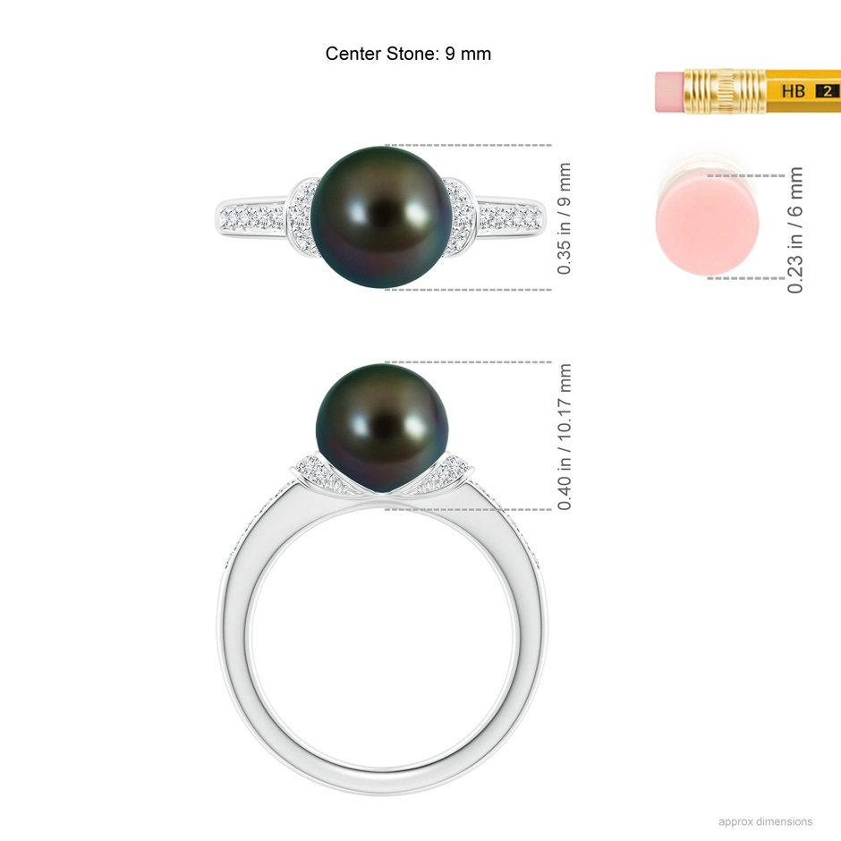 9mm AAAA Tahitian Pearl Ring with Diamond Collar in White Gold ruler