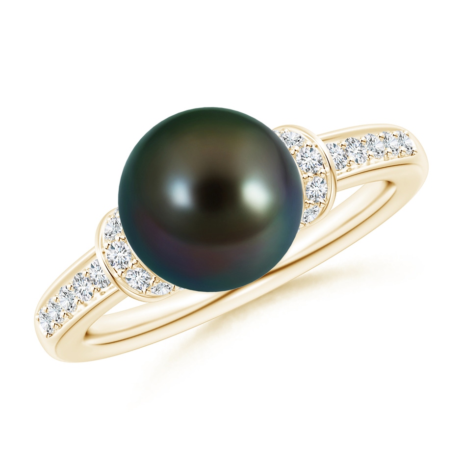 9mm AAAA Tahitian Pearl Ring with Diamond Collar in Yellow Gold 