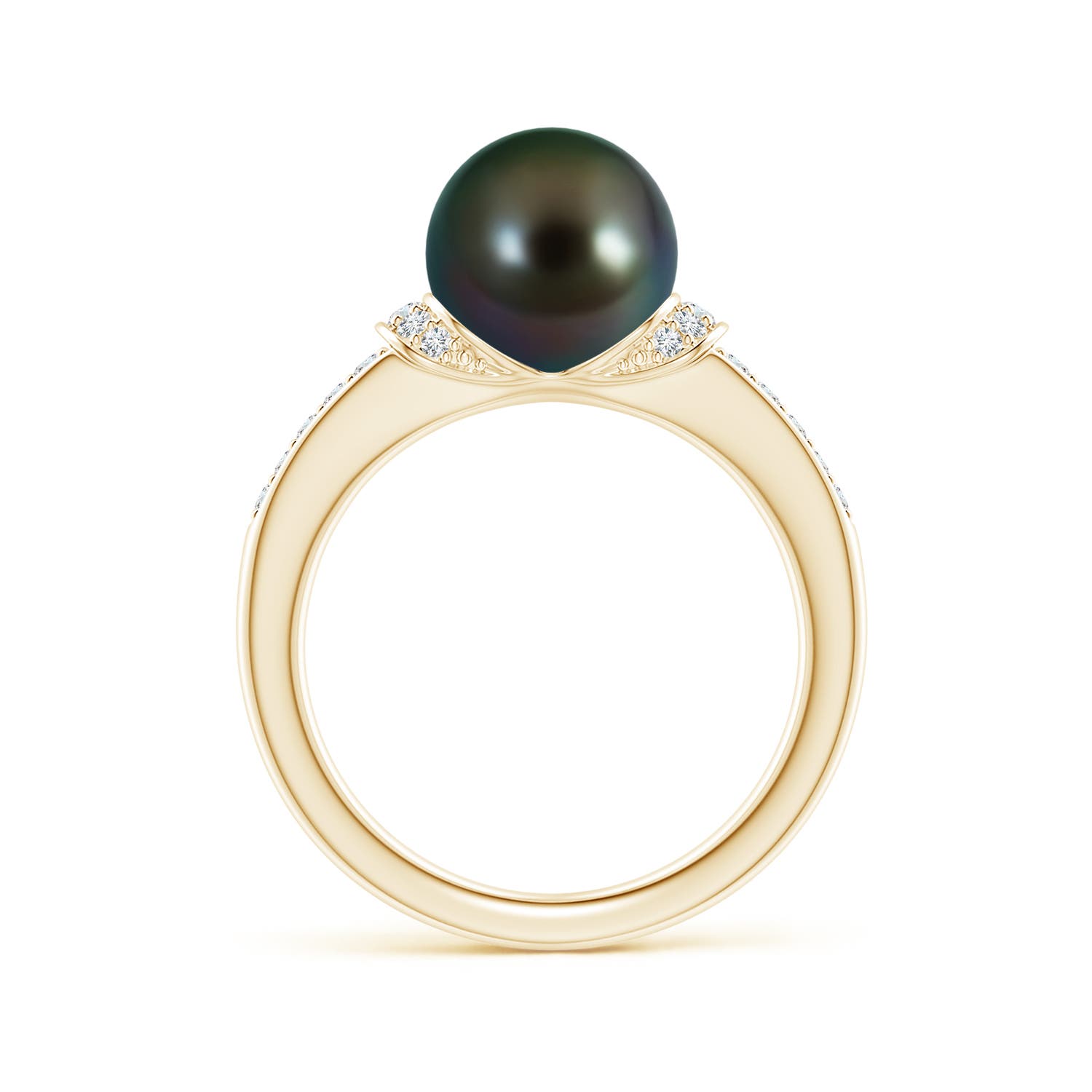 9mm AAAA Tahitian Pearl Ring with Diamond Collar in Yellow Gold