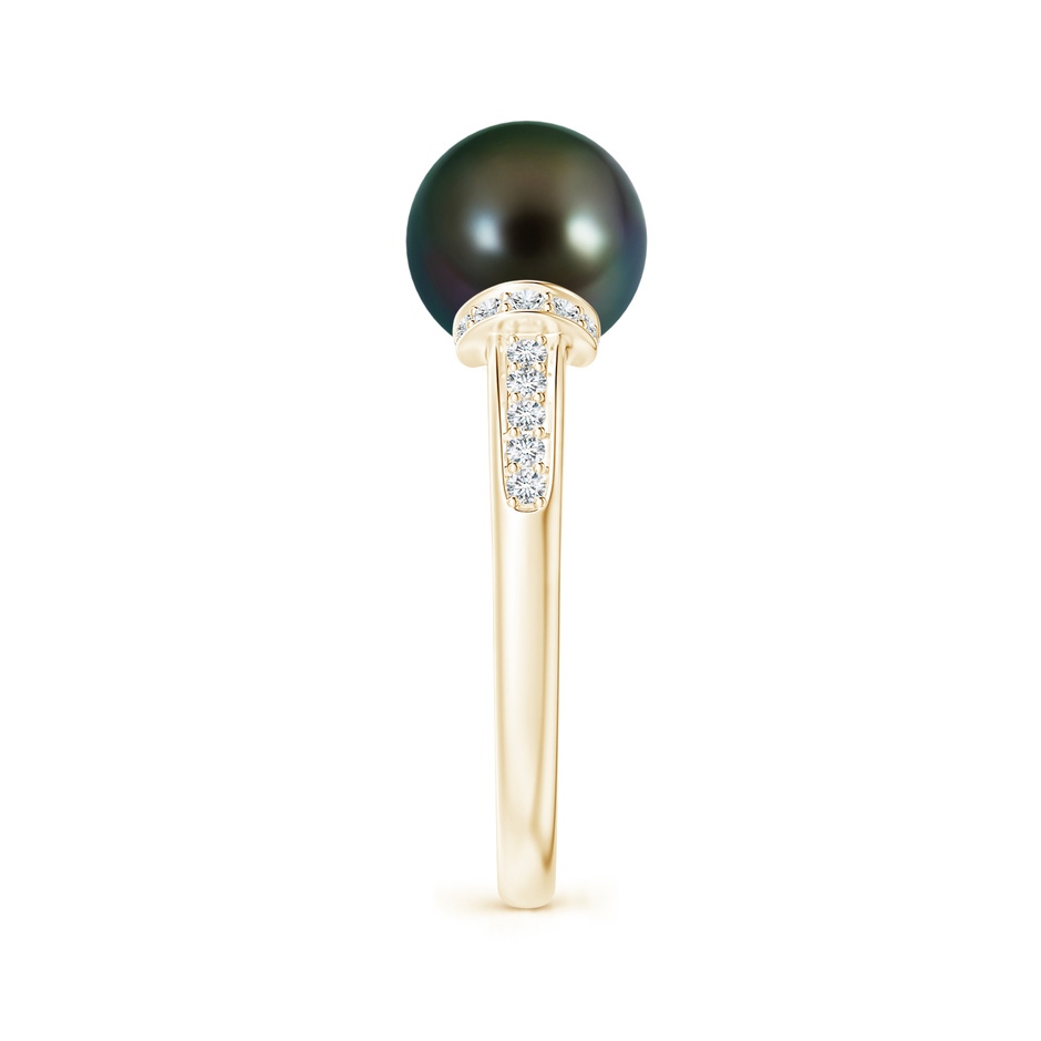 9mm AAAA Tahitian Pearl Ring with Diamond Collar in Yellow Gold side 2