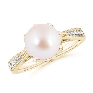 8mm AAA Vintage Style Japanese Akoya Pearl Ring in Yellow Gold